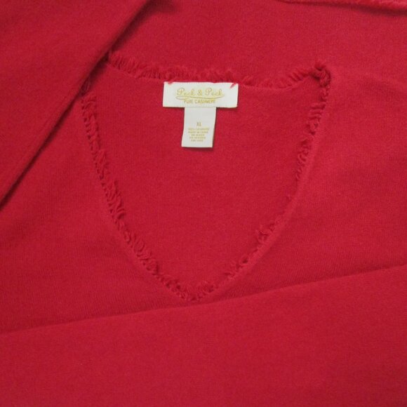 Fringe CASHMERE Pullover Sweater V Neck Red Peck Cuddly Knit Luxury - Picture 9 of 12